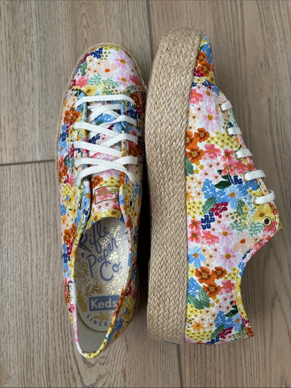 Keds x Rifle Paper Co. Margaux Triple Kick Jute Sole Sneakers SZ 10 Summery Boho